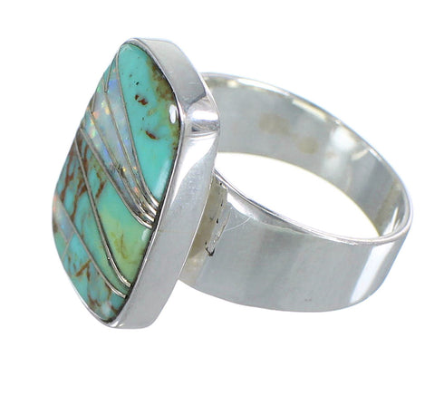 Silver Turquoise And Opal Southwest Jewelry Ring Size 6-3/4 AX83296